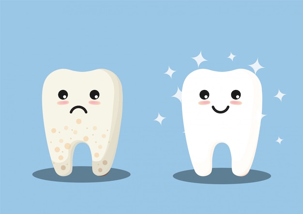 illustrazione di denti puliti e sporchi carino