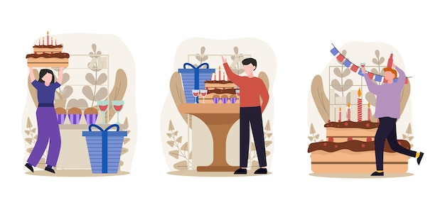 Illustrazione di design a pacchetto piatto festa di compleanno