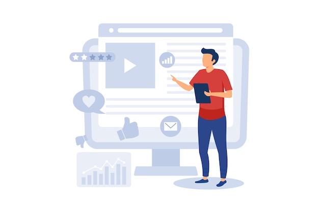 Illustrazione di design piatto moderno per il monitoraggio dei social network