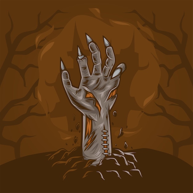 Illustrazione di disegno vettoriale di Halloween. Mani orribili di zombi che sono fuori. Vacanza di Halloween