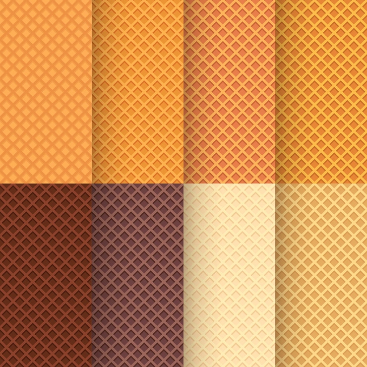 Vettore illustrazione di diversi colori waffle texture design senza cuciture nel set