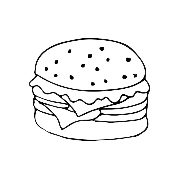 Illustrazione di doodle di hamburger nel vettore. Icona di doodle disegnato a mano nel vettore.