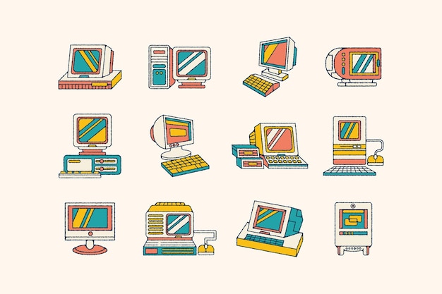 Illustrazione di Doodle retro computerizzato disegnato a mano