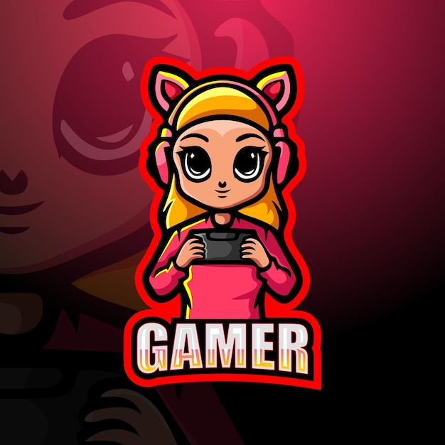 Illustrazione di esport della mascotte della ragazza del giocatore