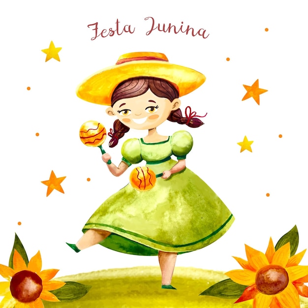 Illustrazione di festa junina dell'acquerello dipinto a mano