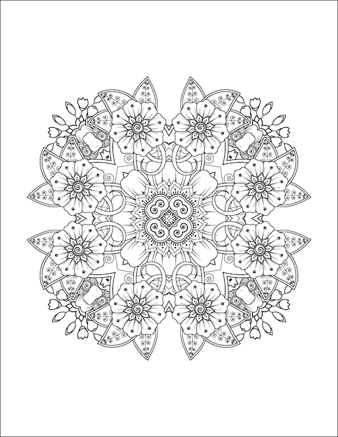 Illustrazione di fiori disegnati a mano Mandala da colorare per interni per adulti e mandala kdp