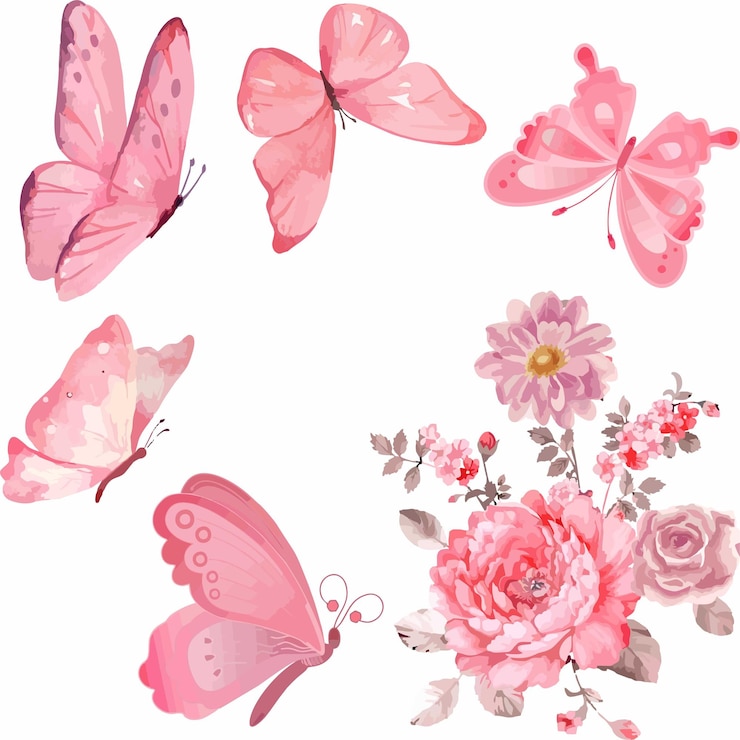 Vettore illustrazione di fiori e farfalle per la decorazione