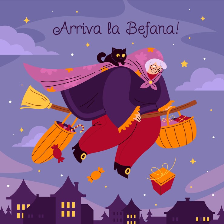 Vettore illustrazione di flat befana