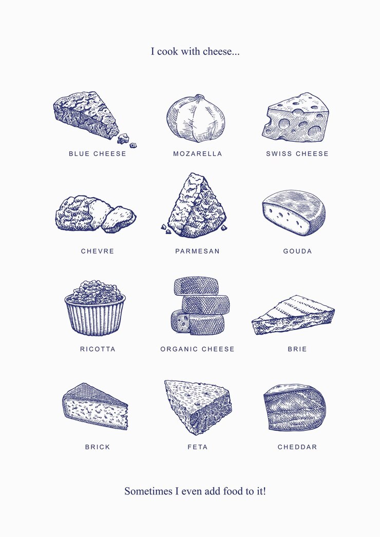 Vettore illustrazione di formaggio insieme vettoriale di cheese adicts