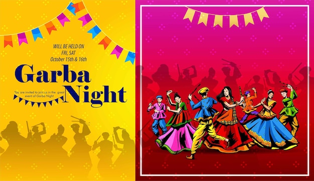 Illustrazione di Garba Festival discoteca posterNavratri CelebrationGujarati Dandiya Night Poster