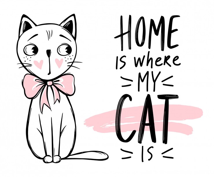illustrazione di gatto carino. Gattino alla moda disegnato a mano.