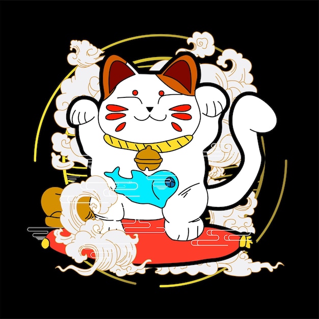 illustrazione di gatto con stile giapponese per evento kaijune, taccuino, logo