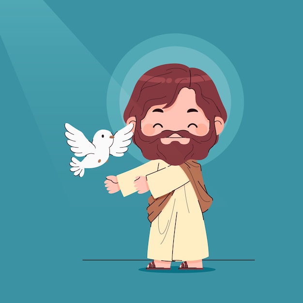 Illustrazione di Gesù piatto kawaii