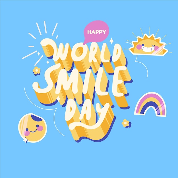 Illustrazione di giornata mondiale del sorriso piatto disegnata a mano
