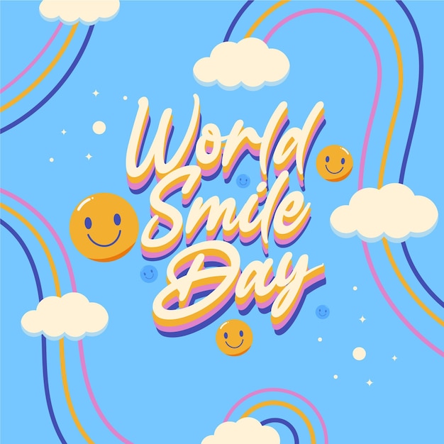 Illustrazione di giornata mondiale del sorriso piatto disegnata a mano