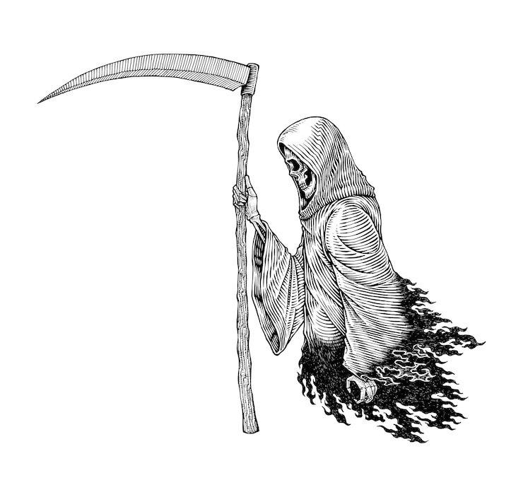 Vettore illustrazione di grim reaper holding scyte