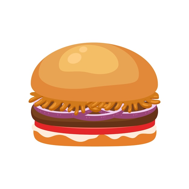 Illustrazione di hamburger stilizzato o cheeseburger Pasto fast food isolato su sfondo bianco