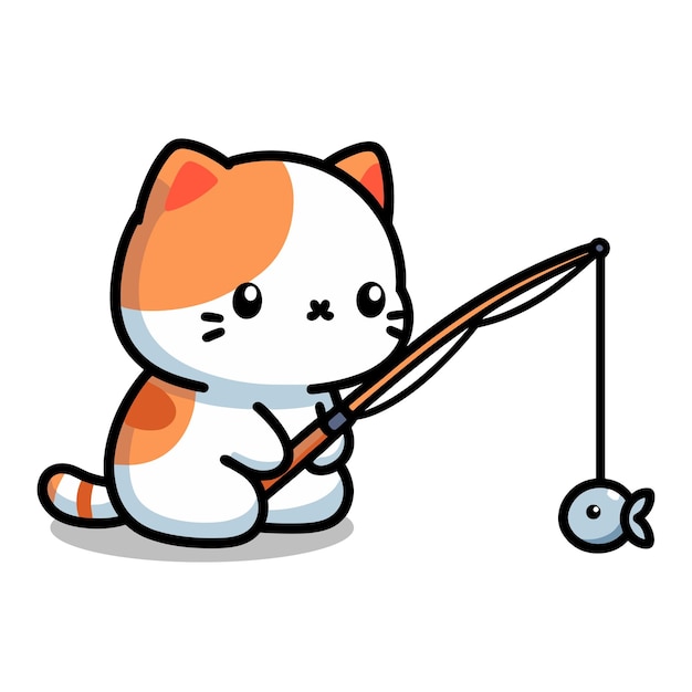 Illustrazione di icone di cartoni animati di pesca di gatti carini vettoriali