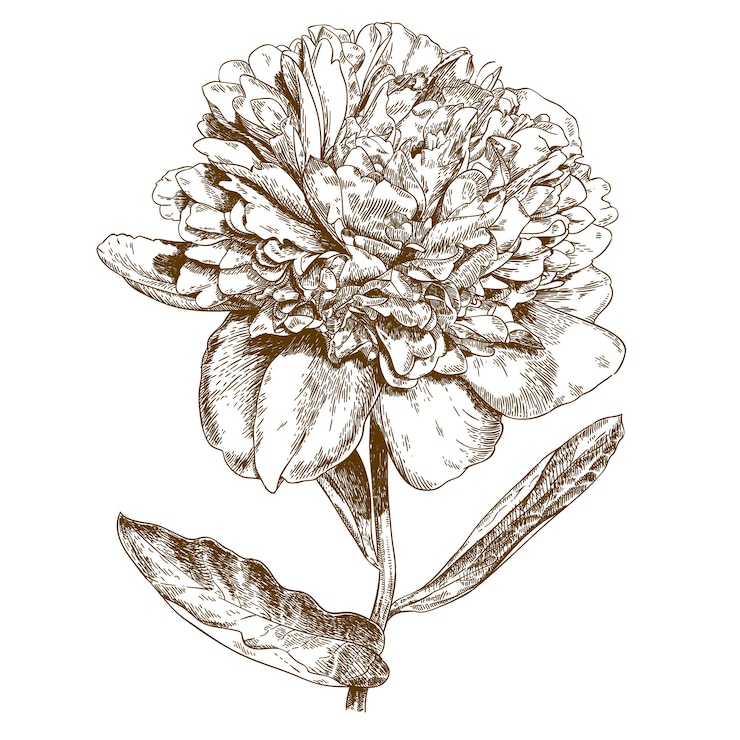 Vettore illustrazione di incisione del fiore di peonia
