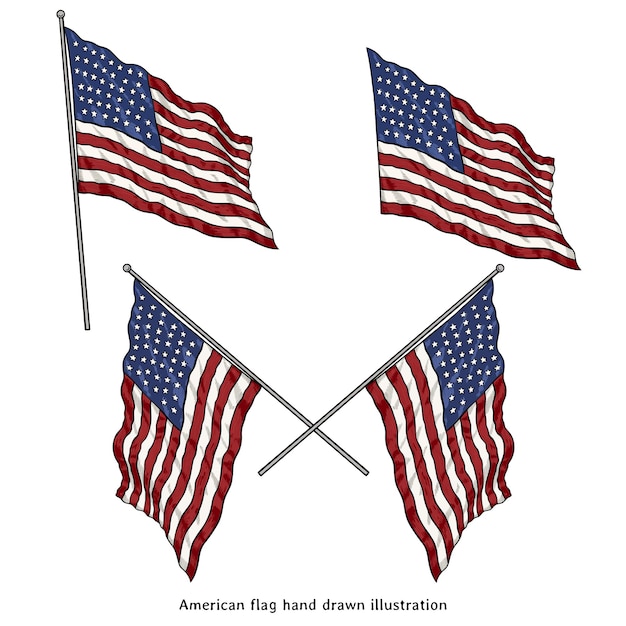 Illustrazione di incisione disegnata a mano della bandiera americana