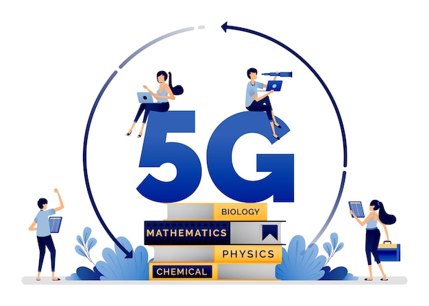 Illustrazione di Internet 5g implementato per un'istruzione e un apprendimento scolastico più facili ed efficienti