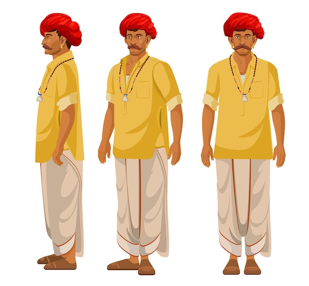 Illustrazione di inversione di tendenza dell'uomo del villaggio indiano per l'animazione e tutti i tuoi progetti