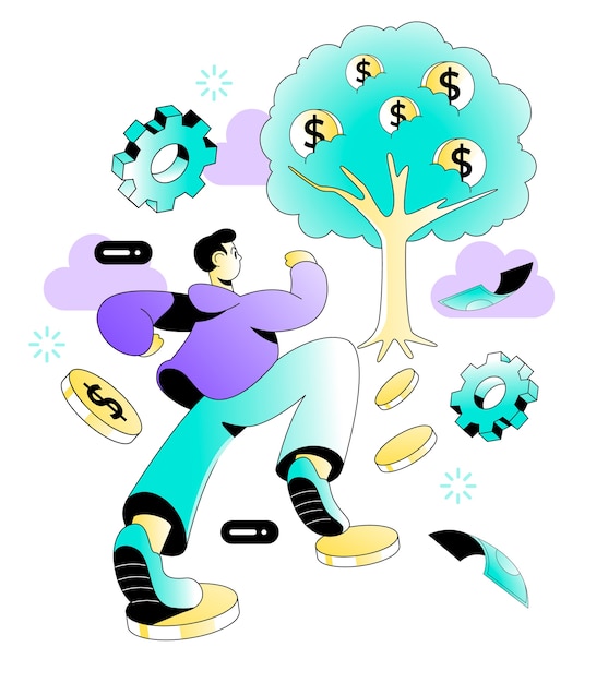 Illustrazione di investimento a gradiente disegnata a mano con concetto di crescita