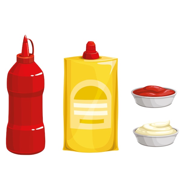 Illustrazione di ketchup, senape e condimenti