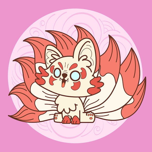 Illustrazione di kitsune disegnata a mano carina