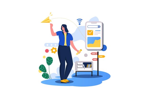 illustrazione di linea piatta vettoriale di carattere artistico di marketing