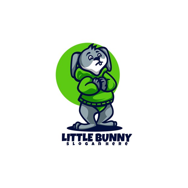 Illustrazione di logo di vettore mascotte del piccolo coniglietto in stile cartone animato