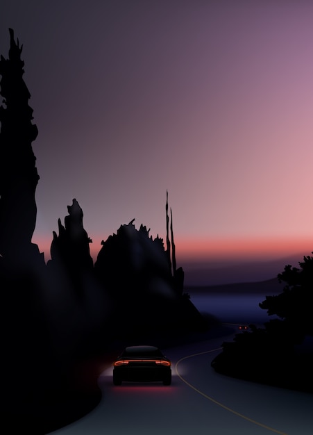illustrazione di luci posteriori auto rosse su sfondo sera suburbana