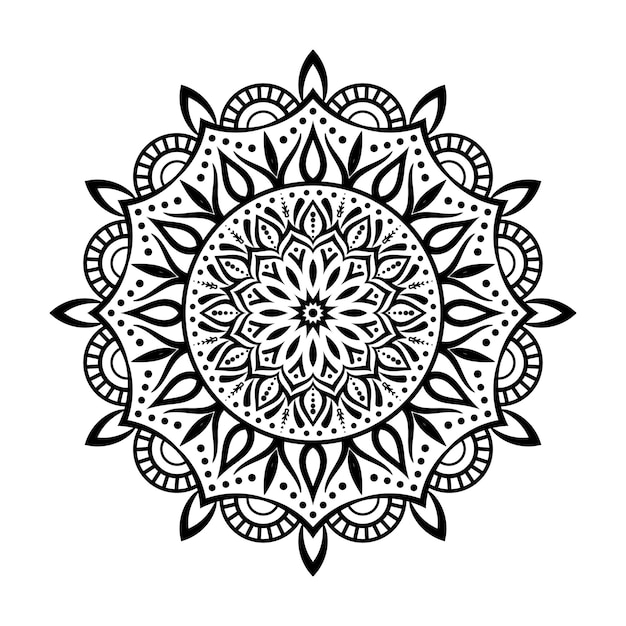 Illustrazione di mandala nera su stile doodle. Cuori di mandala di doodle disegnato a mano di vettore. Arte decorativa.
