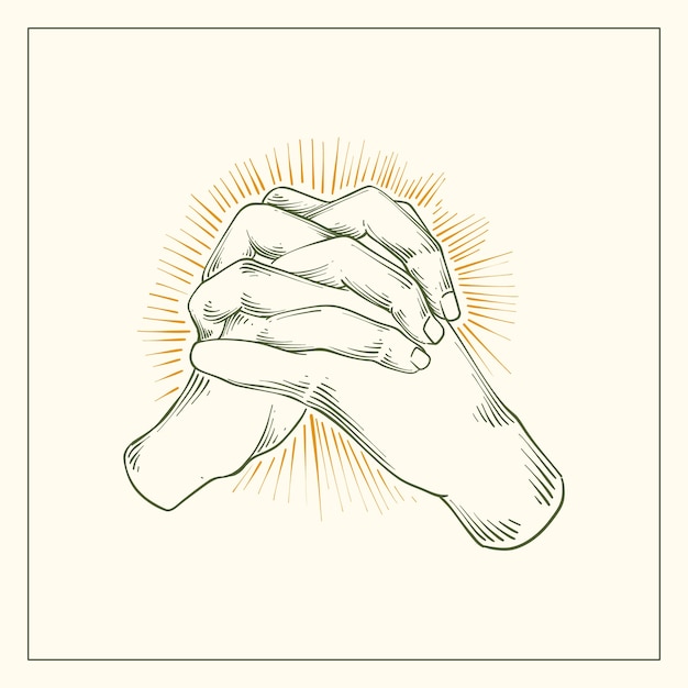 Illustrazione di mani che pregano disegnate a mano