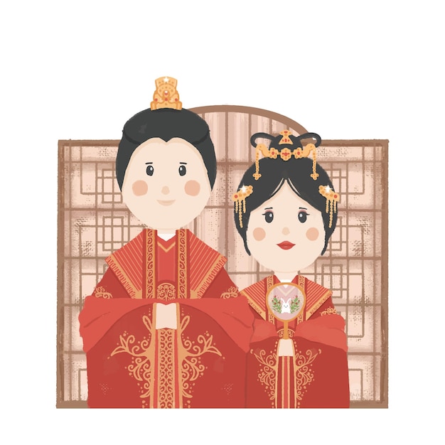 Illustrazione di matrimonio cinese disegnata a mano