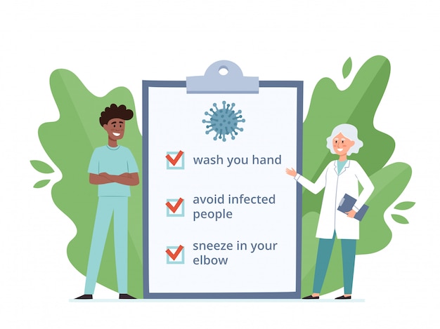illustrazione di medici sulla misura di prevenzione da coronavirus