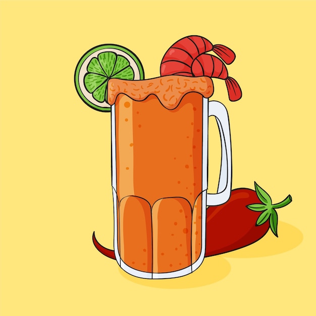 Illustrazione di Michelada in stile disegnato a mano