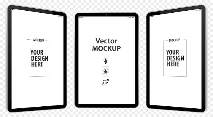 Illustrazione di Mockup vettoriale di schermi di computer tablet con vista prospettica