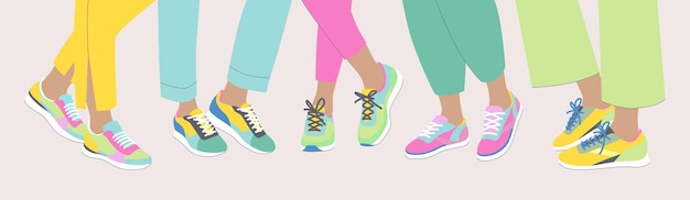 Illustrazione di moda di gambe femminili in scarpe da ginnastica