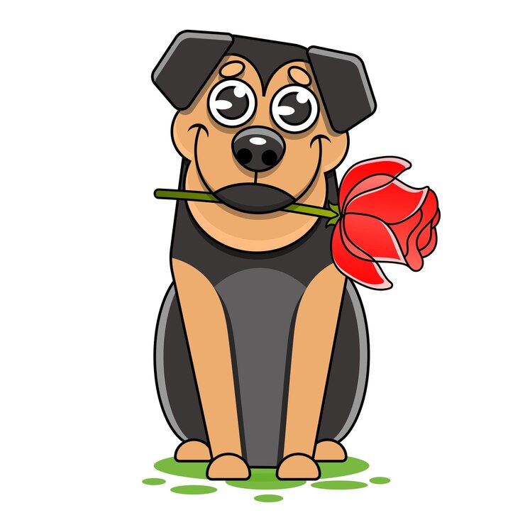 Vettore illustrazione di moda disegnata a mano di romantico cagnolino bullterrier con rosa a colori