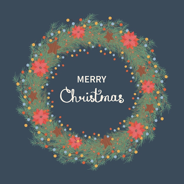 Illustrazione di Natale e felice anno nuovo con ghirlanda di Natale