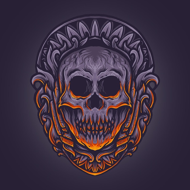 illustrazione di opere d'arte e teschio di design della maglietta con ornamento inciso