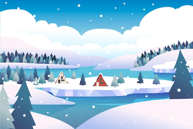 Illustrazione di paesaggio invernale disegnata a mano