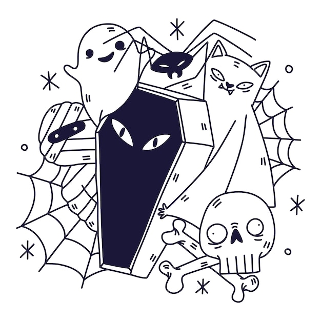 Illustrazione di pagina da colorare per l'Halloween