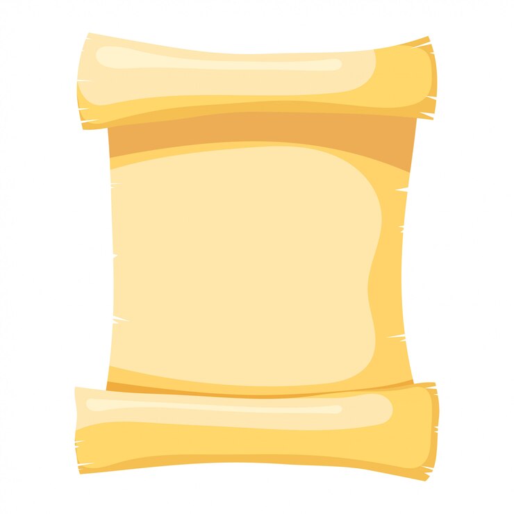 Illustrazione di papiro Oggetto isolato Stile cartone animato Astratto papiro giallo, un rotolo di pergamena
