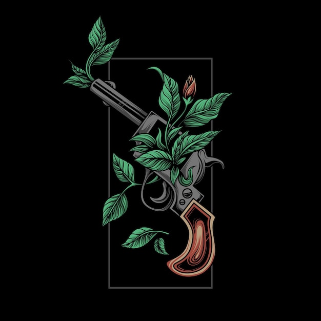 illustrazione di pistola classica con piante