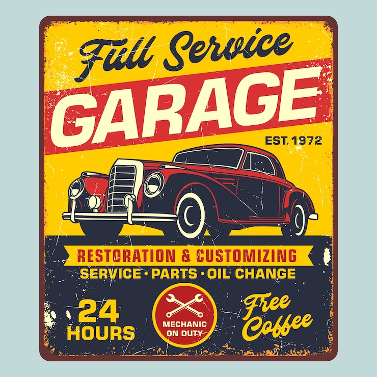Vettore illustrazione di poster retrò garage auto