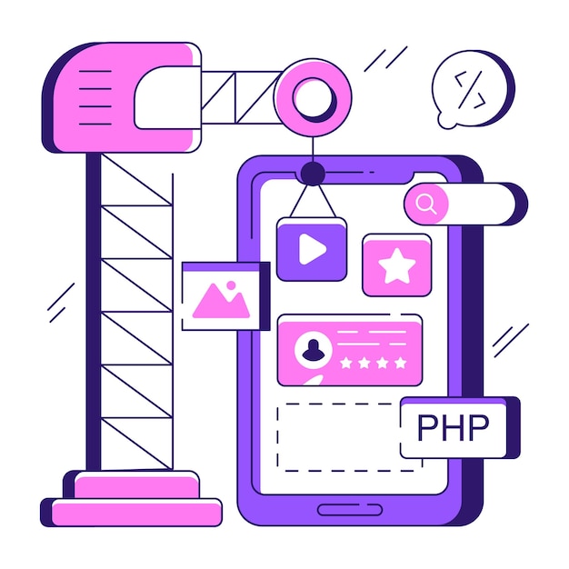Illustrazione di progettazione modificabile della costruzione di app mobili