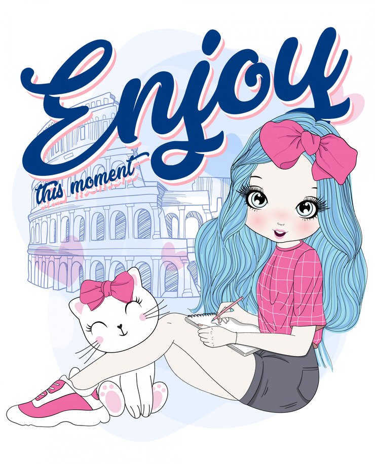 Vettore illustrazione di ragazza carina disegnata a mano
