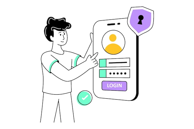 Illustrazione di riserva dell'illustrazione di vettore di disegno di stile piano di accesso mobile